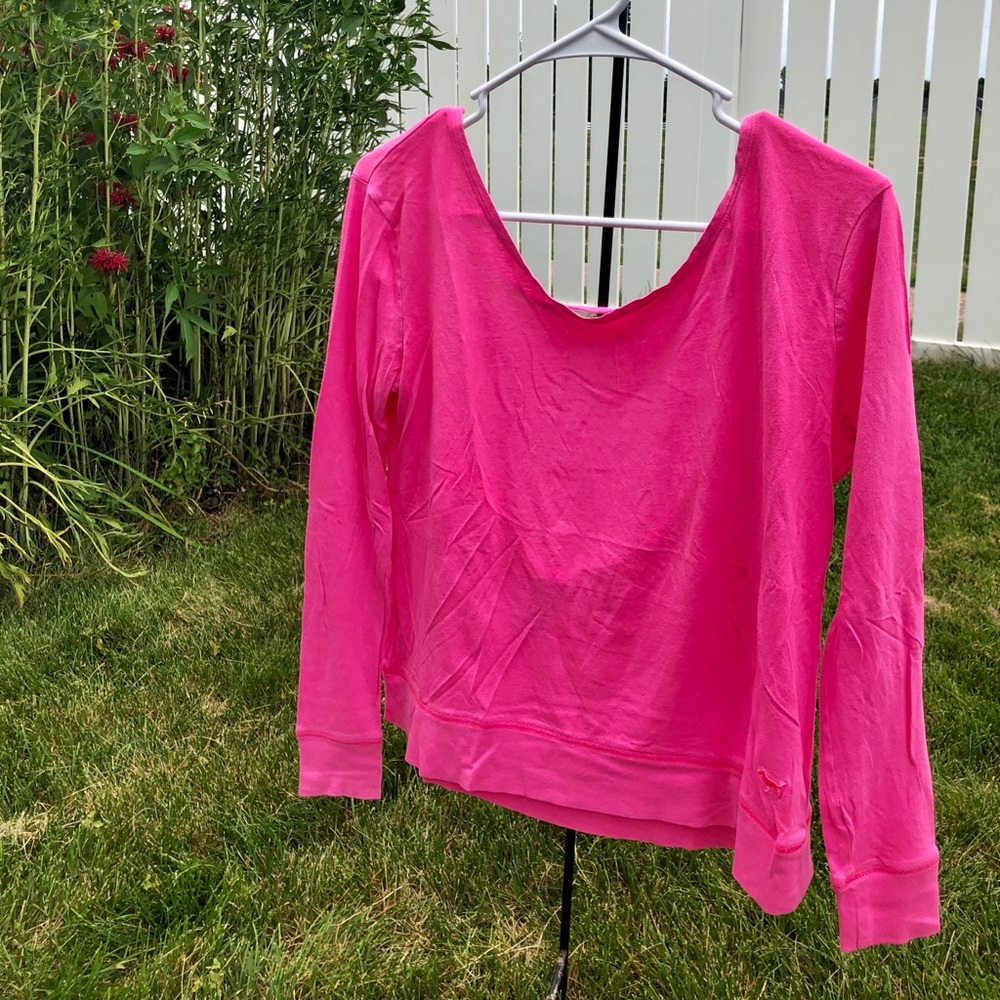 PINK by VS-Neon Pink-Long Sleeve-Backless-Top